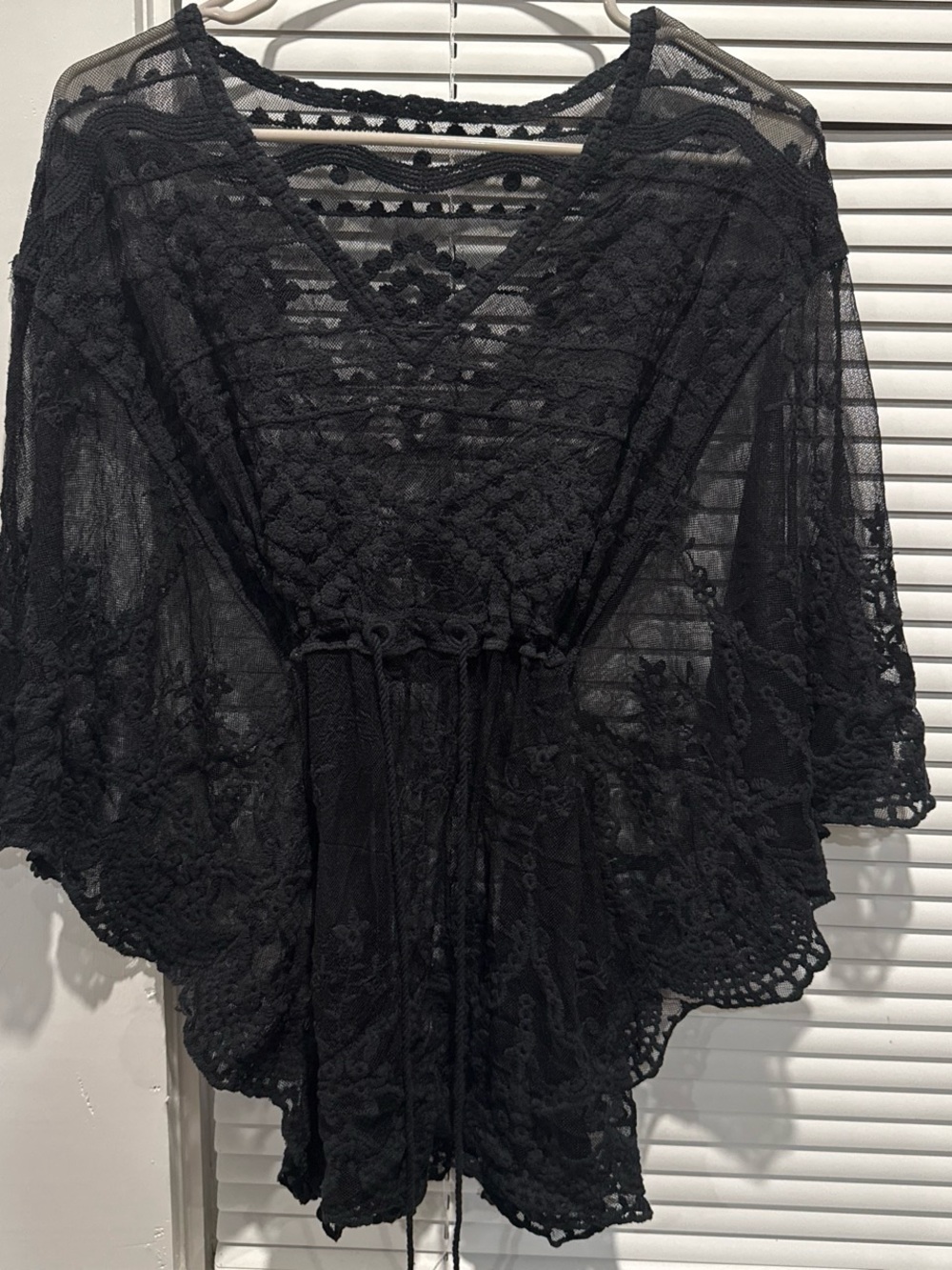 & Other Stories Black Sheer Lace V-Neck Tunic